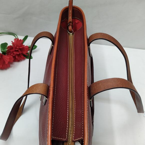 Dooney & Bourke Red Pebbled Leather Double Handles Zipper Tote Bag - Picture 9 of 16